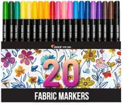 Zenacolor 20 Fabric Markers - Vibrant Colors Fabric Markers Permanent for Clothes - Fine Point Fabric Paint Markers