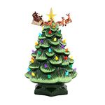 Mr. Christmas Nostalgic Ceramic Christmas Tree with LED Lights Indoor Decoration, 14 Inches, Santa & Reindeer