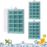 Ice Cube Trays 3 Pack, Reusable Silicone Ice Cube Trays with Removable Lid, Easy-Release Flexible 15-Cube Ice Trays,BPA Free, Stackable Ice Trays for Cocktail, Freezer