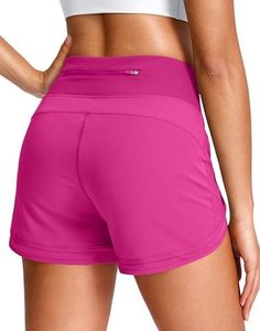 Women's Running Shorts High Waisted Quick-Dry 3 Inch Gym Workout Athletic Shorts for Women with Zipper Pocket(Rose Red, XXL)