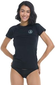 Body Glove Women's Smoothies in-Motion Solid Short Sleeve Rashguard with UPF 50, Black, Medium