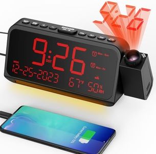 Projection Alarm Clock for Bedroom Ceiling, Digital Clock Projector with Weekday/Weekend Mode, Date, Temperature, Humidity, Type-C USB Charger, Night Light, Dual Alarms, DST, Dimmer,12/24H