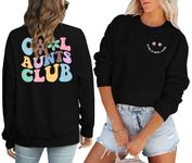 ASTANFY Women Aunt Sweatshirt Cool Aunts Club Crewneck Sweatshirt Auntie Long Sleeve Lightweight Shirt for Aunt Gift, Black, Large