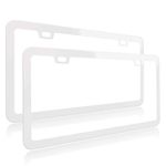 Deselen White License Plate Frame, Stainless Steel with 2 Holes Screw Cap, White (Pair)