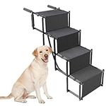 SEEZSSA Dog Car Ramp, 4 Steps Dog Stairs for Medium and Large Dogs, Portable Folding Pet Ramp, Non-Slip Dog Steps for Cars, Trucks, 4x4 SUVs, High Bed, Lightweight Car Dog Ladder