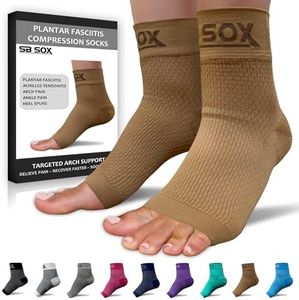 SB SOX Plantar Fasciitis Compression Socks - Plantar Fasciitis Relief for All Day Wear - Best Ankle Sleeve and Arch Support for Foot Pain and Comfort (Nude, X-Large)