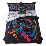 qjmiaofang 6 Pieces Gamer Comforter Set for Boys Gaming Bedding Set Full Size Kids Colorful Modern Buttons Video Game Bedding Controller Pattern Design with Gamepad and Headset Sheets Set