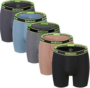 ZONBAILON Gym Underwear Men No Ride up Boxer Briefs Bamboo Viscose Athletic Running Underpants (5*Multi, L/Waist 36"-38")