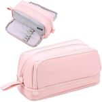 Large Capacity Pencil Case 4 Compartments, Pencil Case with Zipper Portable Handle, Aesthetic Pencil Case Stationery Organizer for Office College School Teen Girl Boy (4 Compartments-Pink Color)