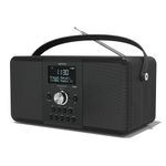 DAB DAB+ FM Digital Radio Wireless Bluetooth, Stereo Speakers, Alarms, Sleep timer, Presets, Large Display, Rechargeable Battery, Headphones port, USB Mobile Charger (AZATOM D2 Multiplex Black)