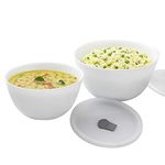 Larah by BOROSIL Opalware Glass Solid Bowl with Lid - 750ml, Set of 2, White