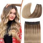 XDhair Wire Hair Extensions for Women 70g Balayage Golden Brown to Light Blonde Hair Extensions One Pieces Hair Extensions Halo Hair Extensions Human Hair (#10/27/27-16inch)