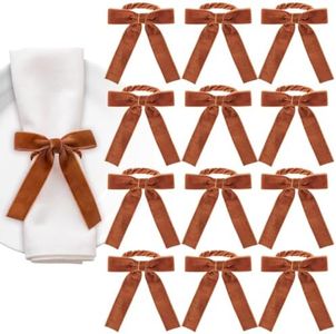 NatNarr 12 Pcs Brown Velvet Bow Napkin Ring Fall Napkin Holder