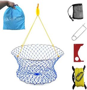 Crab Ring Trap – Collapsible Crab Net with 100ft Rope, Bait Bag, Clip & Ruler – 6 Pieces Portable Crab Trap for Easy Storage – Durable Grid Design for Dock & Pier Crabbing