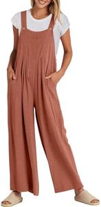 ANRABESS Womens Jumpsuits Overalls Wide Leg Casual Summer Outfits Linen Rompers Jumpers Sleeveless Straps 2025 Clothes Rust XX-Large