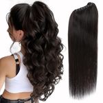 SEGOHAIR Claw Clip Ponytail Hair Extensions Human Hair, 18 Inch Ponytail Extension Natural Real Hair Straight Remy Hair Extensions-Natural Black(125g）