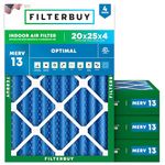 Filterbuy 20x25x4 Air Filter MERV 13 Optimal Defense (4-Pack), Pleated HVAC AC Furnace Air Filters Replacement (Actual Size: 19.50 x 24.50 x 3.63 Inches)