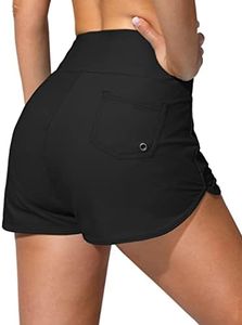 Jarvanv Women's Swim Shorts with Pockets High Waisted Tummy Control Board Swimsuit Bathing Shorts for Women with Liner, Black, X-Large