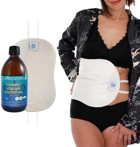 Castor Oil Pack for Liver Kit - by Queen of the Thrones - Less Mess, Reusable, Comfort Sleep Fit - Organic Cotton Flannel & Soft Ties (Certified Organic Castor Oil Included)