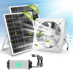 Mxmoonfree Solar Powered Exhaust Fan with Rechargeable Battery, 2Pcs 20W Solar Panel + 10'' All-metal High-airflow Exhaust Fan, Ventilation Solution for Greenhouse, Sheds, Chicken Coops, Pet Houses