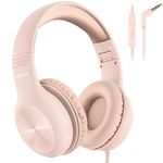 Nabevi Kids Headphones with MIC, Over-Ear Headphones for Kids with Cord, HD Sound, Safe Volume Limit, Sharing Function, Toddler Headphones for School, Kid Headset for Kid for Girl Boy, Sand Pink