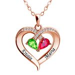 Ruibeila Personalized Heart Necklace with Birthstone, Custom 2 Names Necklace Love Heart Pendant Birthstones Jewelry for Women,Mother,Wife,Girlfriend Mother's Day Jewelry Gifts (Rose gold 1)