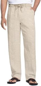 COOFANDY Linen Beach Pants for Men Casual Lightweight Summer Pants Drawstring Waistband Linen Trousers (Khaki, XXL)