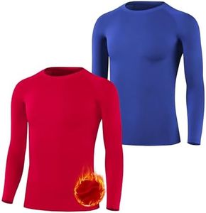 BIG ELEPHANT 2 Pack Youth Boys Compression Thermal Shirt Fleece Lined Base Layer Long Sleeve Athletic Baseball Undershirt