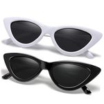 Joopin Cat Eye Sunglasses for Women, UV Protection Retro Vintage Pointy Narrow Ladies Shades Trendy Polarized Cateye Womens Sunglasses (Black Grey +White Black)