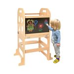 Donmills Toddler Learning Tower, Nursery Standing Tower, Kitchen Wooden Kids Step Stool, Child Stool Helper Tower for Toddlers 1-3 with Chalkboard with Safety Rail