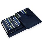 ONIVA - a Picnic Time brand - Vista Outdoor Picnic Blanket & Tote - Beach Blanket - Camping Blanket, (Blue Stripe Pattern with Navy Blue Exterior) 16 x 11 x 3