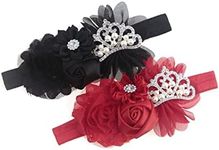 Nishine Baby Christening Headband Toddler Girls Fabric Flower Headband Tiara Stretchy Elastic in Pairs (Red/Black)