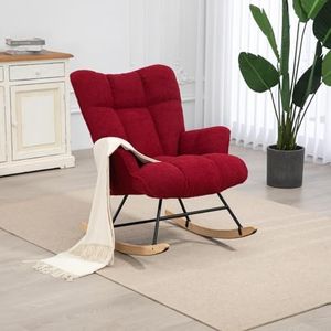 SAETSFEG Rocking Chair Nursery Teddy, Upholstered Baby Fluffy Glider Rocker for Adults Small Spaces Indoor, Comfy Sherpa Compact Nursing Chairs for Living Room, Bedroom, Classroom, Burgundy