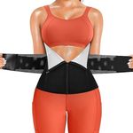 KUMAYES Waist Trainer Belt for Women Belly Fat Sauna Sweat Waist Cincher Trimmer Tummy Control Wrap Workout Body Shaper Band Zipper Black-grey