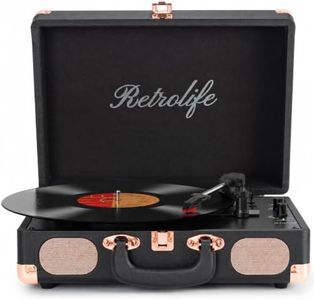 Retrolife® Vinyl Record Player with Speakers, Bluetooth Vinyl Player | Built-in Stereo Speakers; Bluetooth Input; RCA Line Out; Headphone Jack; Leather; Portable; 33/45/78 RPM; 7/10/12 in Vinyl