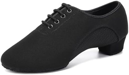 SWDZM Men&Women Ballroom Dance Shoes Lace-up Closed Toe Latin Modern Performance Dance Practice Teaching Shoes,Black,Heel 1 1/3'',8 US