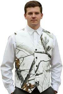 HBDesign Mens 1 Piece 5 Button Real Tree Camo White Slim Fit V-neck Vests 62R