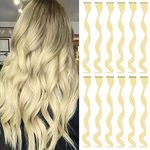 Blonde Hair Extensions Clip In for Girls 22 Inch Colorful Curly Wavy Hair Extensions for Party Highlights Colored Hair Accessories Hair Pieces for Women（12 PCS Blonde)