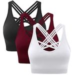 ANGOOL Strappy Sports Bras for Women,Medium Support Wirefree Yoga Bra Activewear 3 Pack M