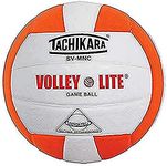 Tachikara SV-MNC Volley-Lite volleyball with Sensi-Tech cover, regulation size but lighter (orange/white).