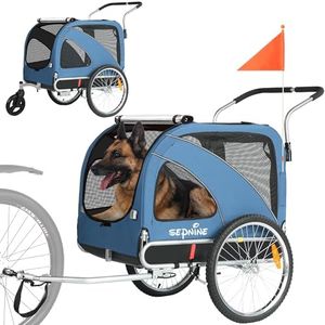 Sepnine 2 in 1 Pet Bicycle Trailer with a 6" Stroller Wheel Suitable for Small and Medium Dogs, Carrier Up to 66/88 LBS, Easy Folding Cart Frame, Quick Release Wheel, Universal Bicycle Coupler
