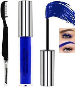 Blue Colored Mascara for Eyelashes Eyebrows, Tinted Brow Mascara Waterproof Long Lasting Eyebrow Gel, Lengthening Curl Non Clump Colorful Mascara Smudge-proof Thickening Brow Gel, Eye Makeup for Women