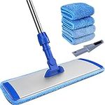 Bonpally Microfiber Mop for Floor Cleaning, 18" Flat Mop for Hardwood Floors, Laminate Floor Mop for Cleaning with Extendable Handle, 4 Reusable Mop Pads, Wet and Dust Mops for Floor Cleaning,Blue