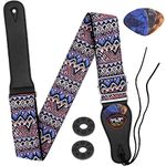 Anwenk Guitar Strap Acoustic Guitar Strap Bass Guitar Strap Woven Hootenanny Style Cool Vintage Pattern with Pick Pocket (Purple)