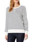 Amazon Essentials Women's French Terry Fleece Crewneck Sweatshirt (Available in Plus Size), Navy White Horizontal Stripes, L