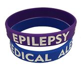 Epilepsy Medical Silicone Bracelet Lot of 2 (7" Child/Youth) (1 Blue 1 Purple)