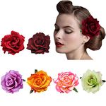 6 PACK Flower Hair Clip Rose Hairpin Floral Brooch Elegant Large Rose Flower Brooches Pin Head Ornament Bride Headpiece Hair Accessories for Women Girls Flamenco Dancer Wedding