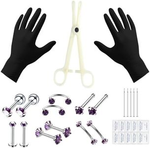 CABBE KALLO Piercing Kit Stainless Steel Nose Septum Piercing Kit 16G Piercing Needles Ear Nose Septum Belly Button Ring Tongue Lip Eyebrow Cartilage Rings Body Piercing Tools, Stainless Steel,