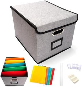 GYB File Organizer Box, Dustproof Document Box with 5 Hanging Folders & Plastic Slide, File label, Collapsible Portable File Box Storage Container for Home Office School