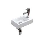 Wall Mounted Sinks, High Temperature Calcination Ceramic Handmade Small Size Rectangle Wash Basin Gloss White Simple and Elegant Modern Design for Bathroom, Cloakroom Toilet WC(Right Hand)